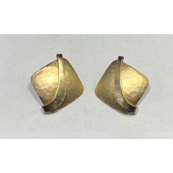 TTC 925 Modernist Hammered Earrings Stud Post Pierced Abstract Square Swirl - Picture 5 of 8